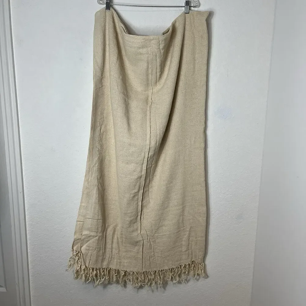 Natural Cotton Throw home decor, cottage, beach, coastal. Fringe on edge.